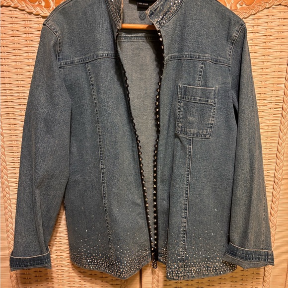 Christine Alexander Jackets & Blazers - Christine Alexander Blue Denim Jacket with Stud and Crystal Trim